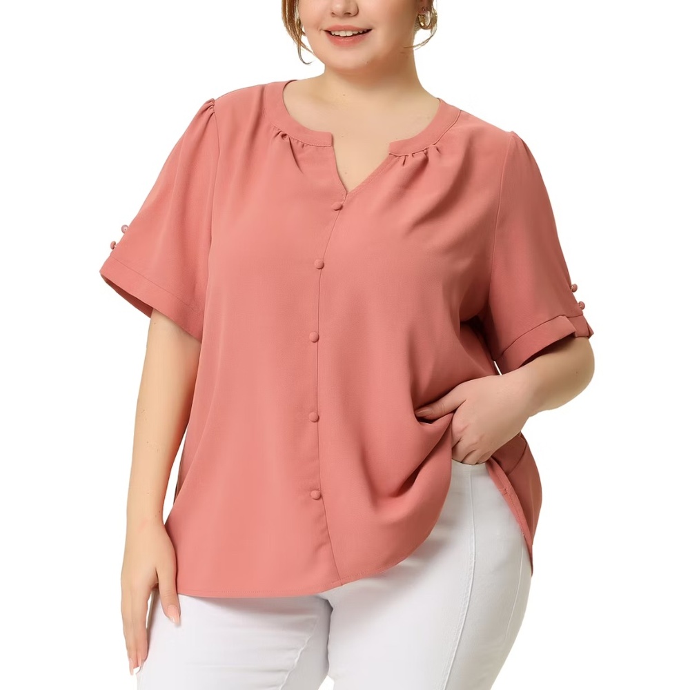Agnes Orinda Women's Plus Size Dressy Ruched V Neck Short Sleeve | 1X